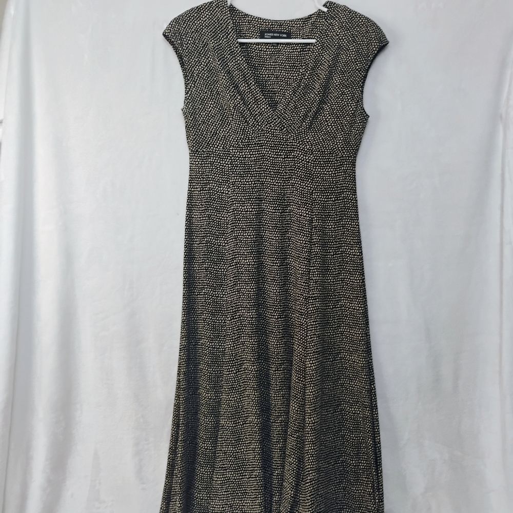 Jones New‎ York Black Brown Long Dress Womens 4 Cap Sleeve V Neck Animal Print I